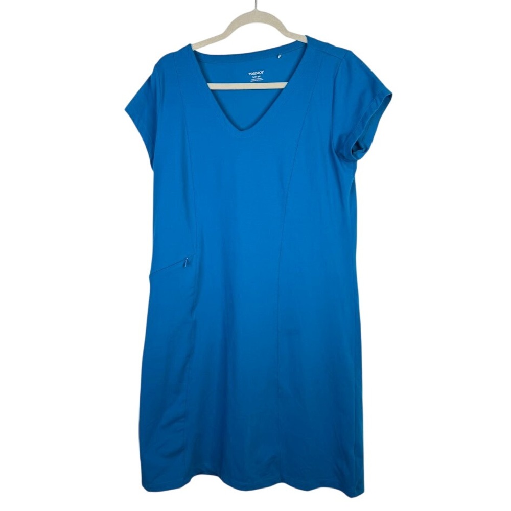 Toad & Co Womens Aquaculture Athleisure‎ Dress Blue Outdoors Hiking V Neck Large